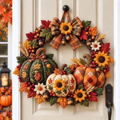 Rustic Fall Pumpkin Custom Shape Quilted Door Hanger