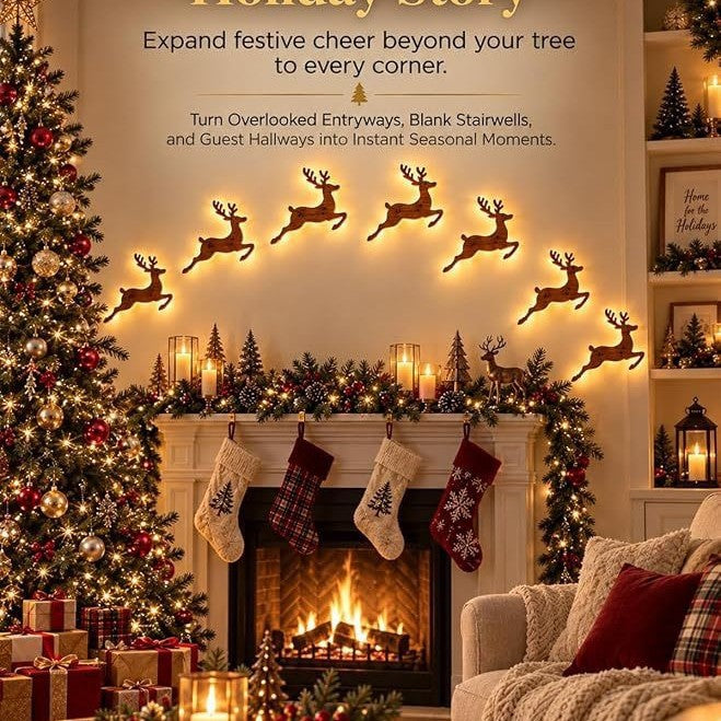 Reindeer Sleigh Press On – Lighted Christmas Wall Decor, Easy No-Tool Install