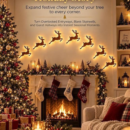 Reindeer Sleigh Press On – Lighted Christmas Wall Decor, Easy No-Tool Install