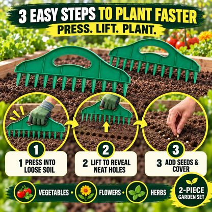 🌱 2-Pack Garden Seed Spacing Tool – Multi-Row Soil Dibbler & Furrow Maker