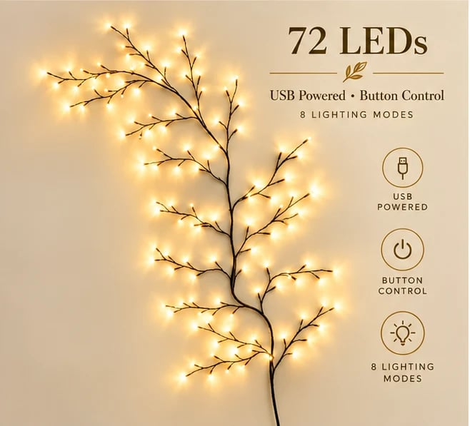 🌿✨ Flexible LED Branch Lights | Remote-Controlled Holiday Wall Decor 🎄💡