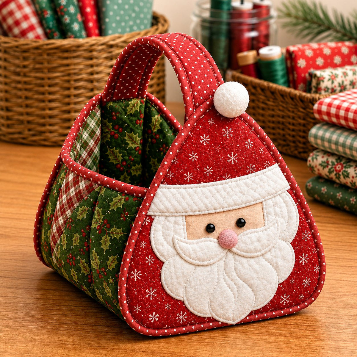 🎄 🎄 Christmas Quilted Carry Basket – DIY Sewing Kit & Finished Basket 🎁