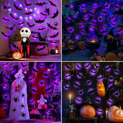 🦇🦇Create a Spooky Glow – 36PCS Purple LED 3D Bats for Halloween Décor