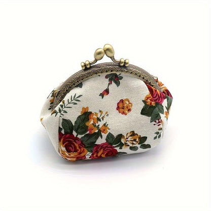 🌸 Vintage Floral Kiss-Lock Mini Wallet Clutch — Lightweight Daily Carry Purse for Women