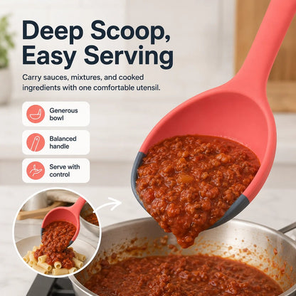 🎉🥄 2-in-1 Silicone Scoop & Scraper Spoon – Multi-Purpose Cooking & Serving Utensil
