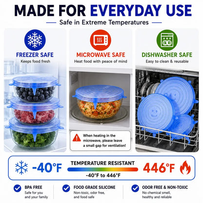 🥣✨ 6-Pack Silicone Stretch Lids – Reusable Food-Grade Container Covers 🍱