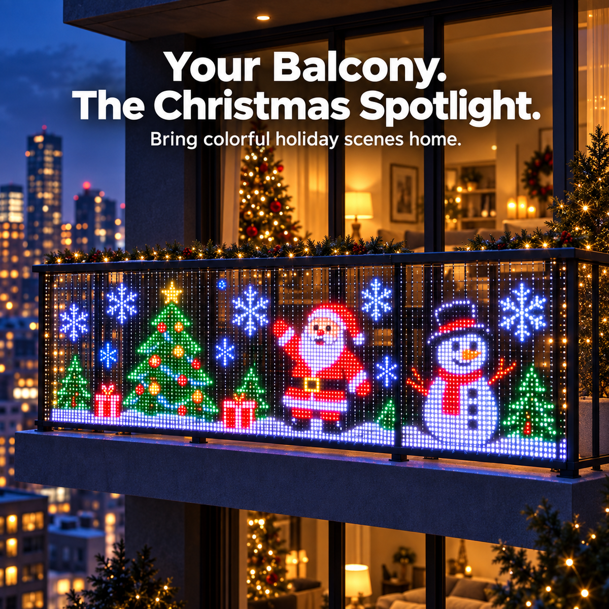 🔥LAST DAY 50% OFF✨🎄 Turn Your Balcony Into a Christmas Show – Animated LED Pixel Curtain Lights🎅