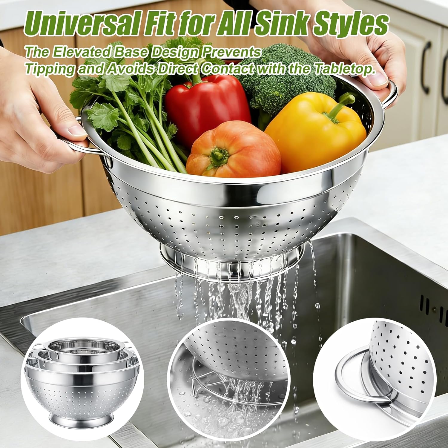 Colander and Strainer Self Drainer Base Plate Stainless Steel for Kitchen