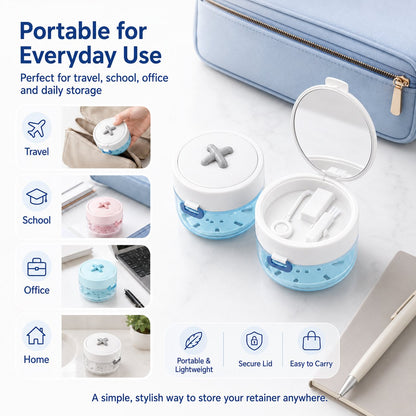 🦷✨3-in-1 Retainer Cleaning & Storage Case – Portable Leak-Resistant Soak Box with Drain Tray, Mirror & Cleaning Brush 🎁Buy 2 Free Shipping