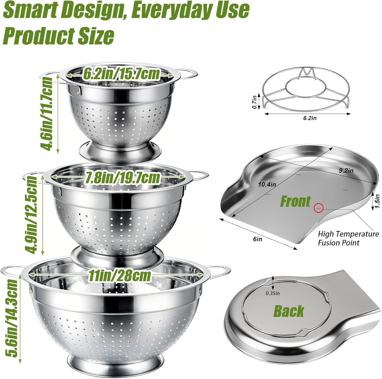 Colander and Strainer Self Drainer Base Plate Stainless Steel for Kitchen