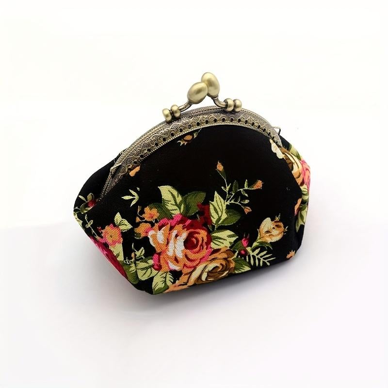 🌸 Vintage Floral Kiss-Lock Mini Wallet Clutch — Lightweight Daily Carry Purse for Women