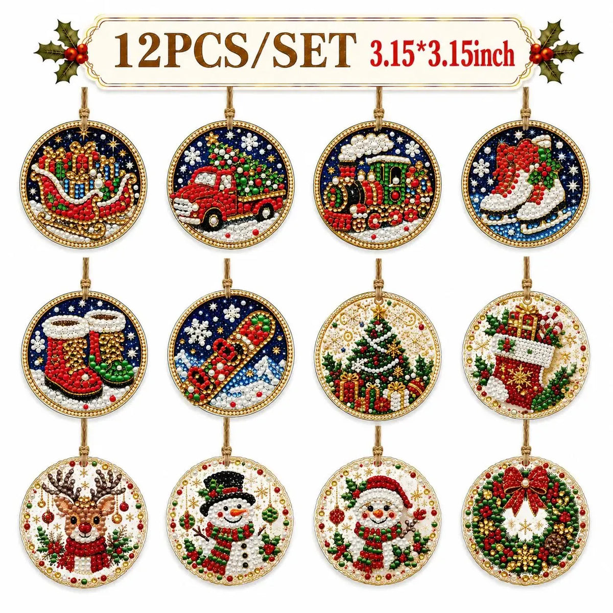 🔥🎁6Pcs/12Pcs Christmas DIY Diamond Painting Ornaments Kit, Xmas Tree Hanging Pendant🎄