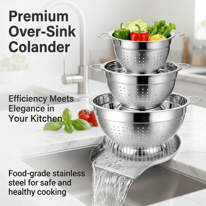 Colander and Strainer Self Drainer Base Plate Stainless Steel for Kitchen