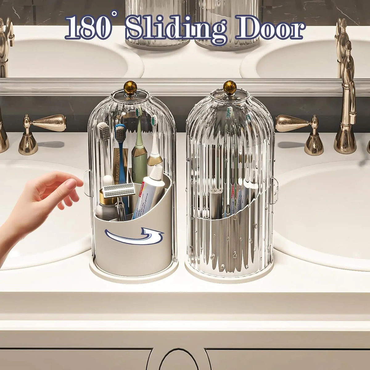 💄🔄 360° Rotating Makeup Brush Organizer – Clear Acrylic Cosmetic Storage Holder with Dust-Proof Lid ✨