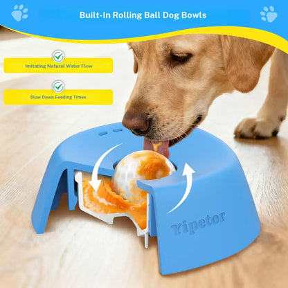 🐶🐶No-Spill Slow Feeder Dog Bowl — Built-In Rolling Ball for Liquid Treats