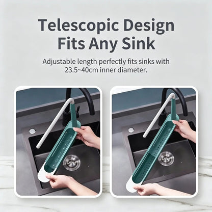 🧽 2-in-1 Telescopic Sink Organizer Rack – Expandable Sponge, Soap & Cloth Holder 🌿