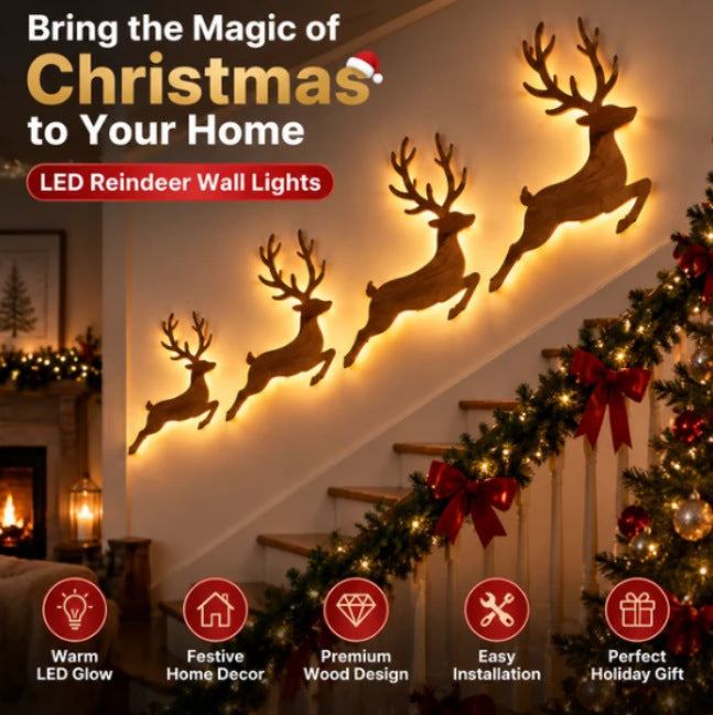 Reindeer Sleigh Press On – Lighted Christmas Wall Decor, Easy No-Tool Install