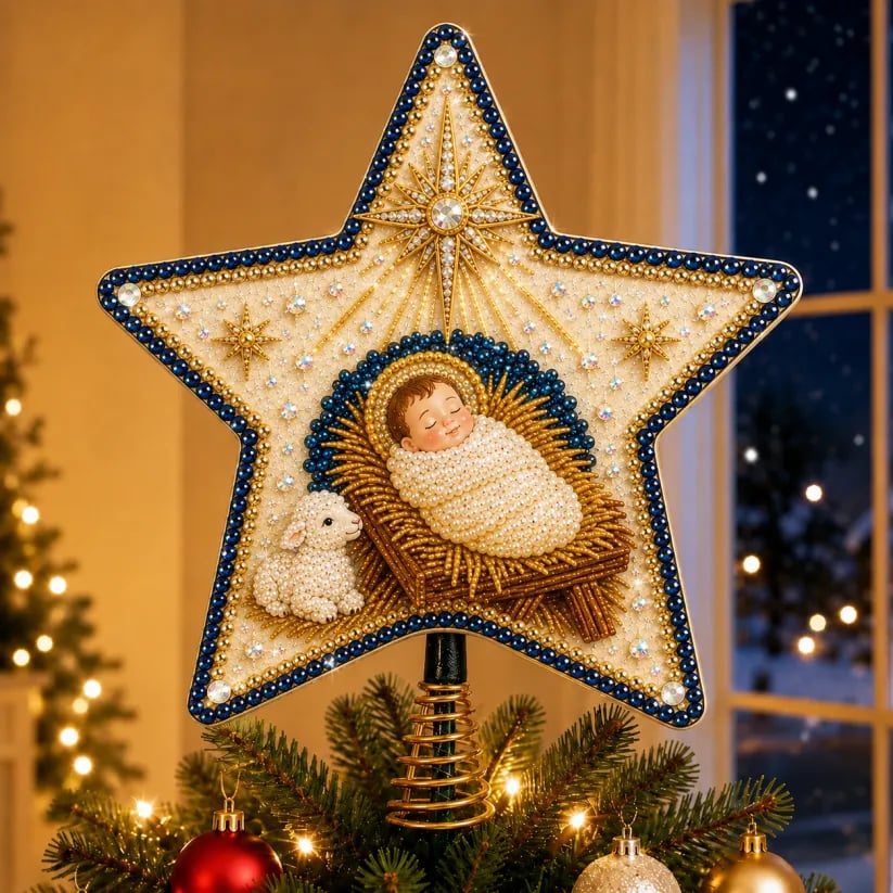 ⭐ Christian Faith Pearl Diamond Art Christmas Tree Topper Kit