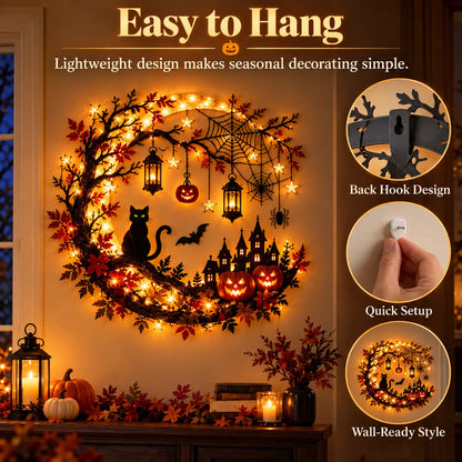 🌙🎃 Halloween Crescent Moon Lighted Wall Decor ✨
