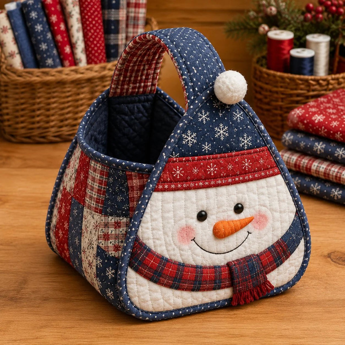 💯⏳  49% OFF – 🎄 Christmas Character Quilted Carry Basket | Padded Patchwork Fabrics, Layered Appliqué & Soft Carry Handle in DIY Kit or Ready-Made Styles 🎁✨