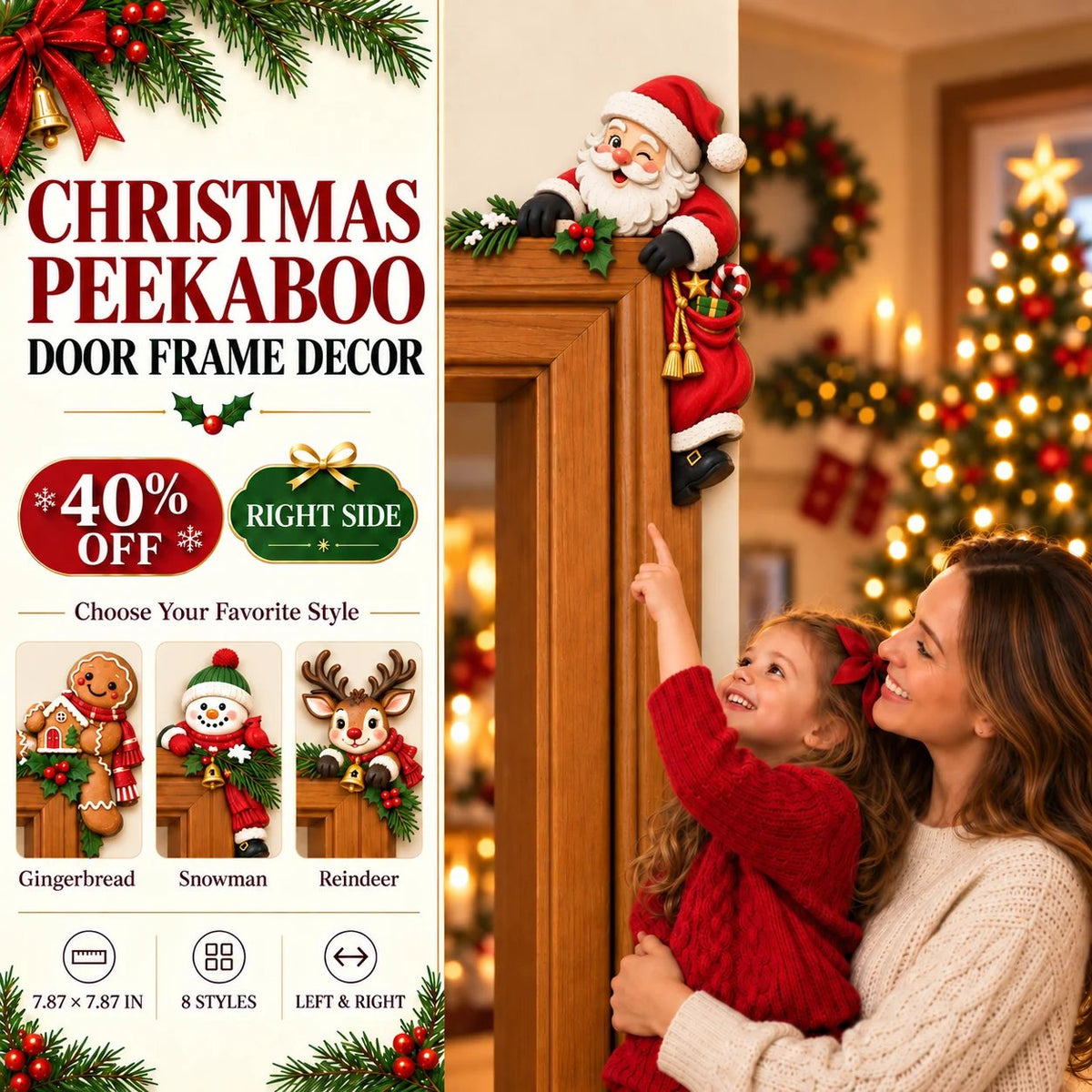 💯Christmas Peekaboo Door Frame Corner Decor丨Size: 20 cm