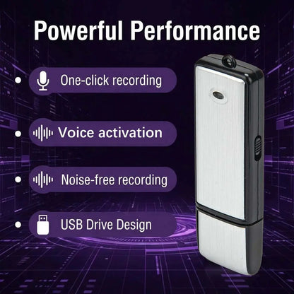 USB Flash Drive Voice Recorder 2-in-1 – Voice Activated, Smart Noise Reduction, Auto File Save