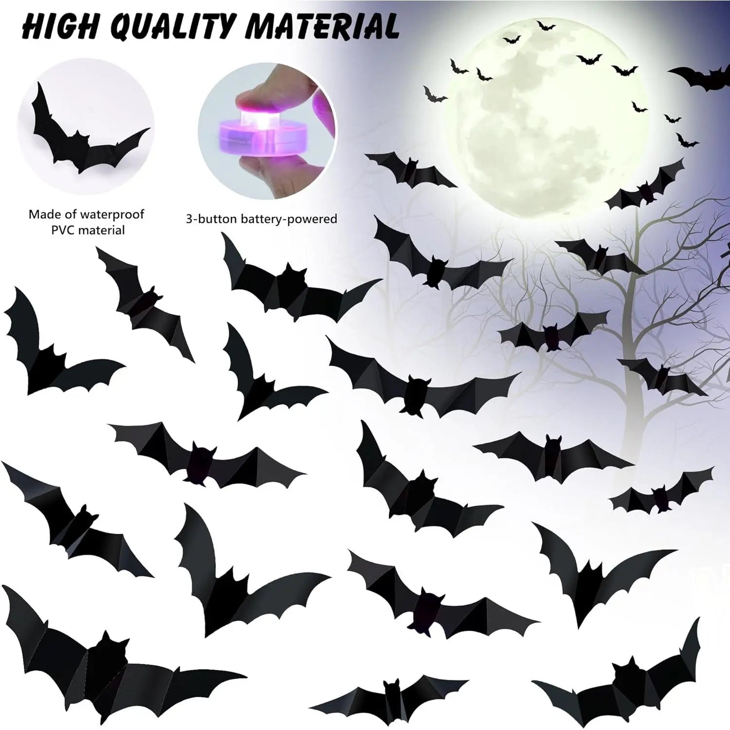 🦇🦇Create a Spooky Glow – 36PCS Purple LED 3D Bats for Halloween Décor