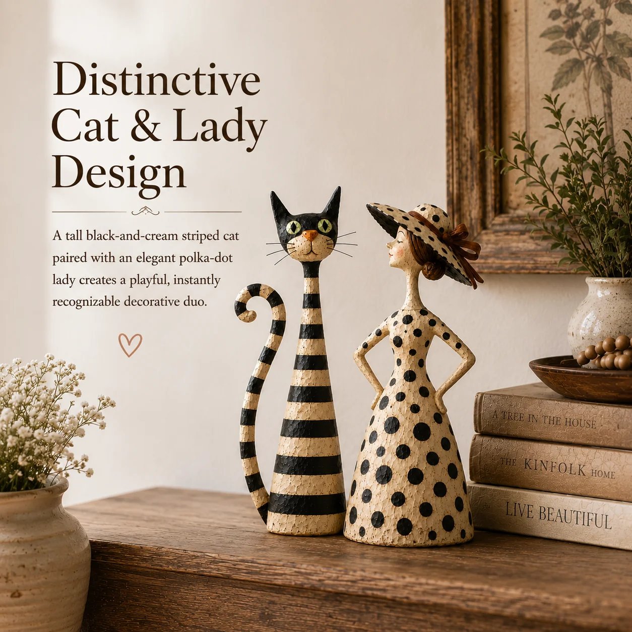 Vintage  Cat & Lady Sculptures