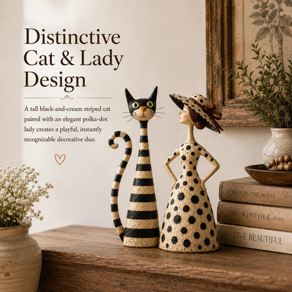 Vintage  Cat & Lady Sculptures