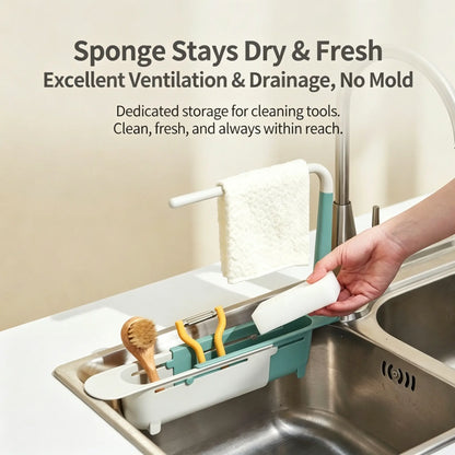 🧽 2-in-1 Telescopic Sink Organizer Rack – Expandable Sponge, Soap & Cloth Holder 🌿