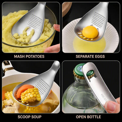 🍳 4-in-1 304 Stainless Steel Kitchen Spoon ✨ Separate, Grate, Mash & Serve