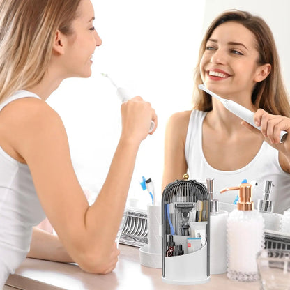 💄🔄 360° Rotating Makeup Brush Organizer – Clear Acrylic Cosmetic Storage Holder with Dust-Proof Lid ✨