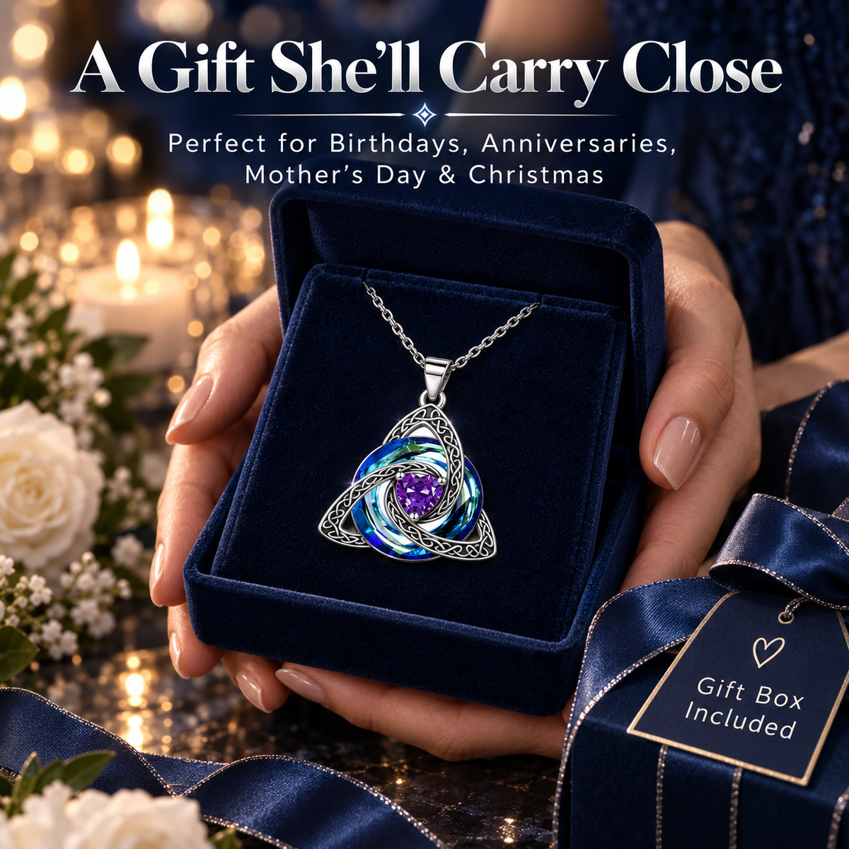 Birthstone Celtic Knot Necklace for Women