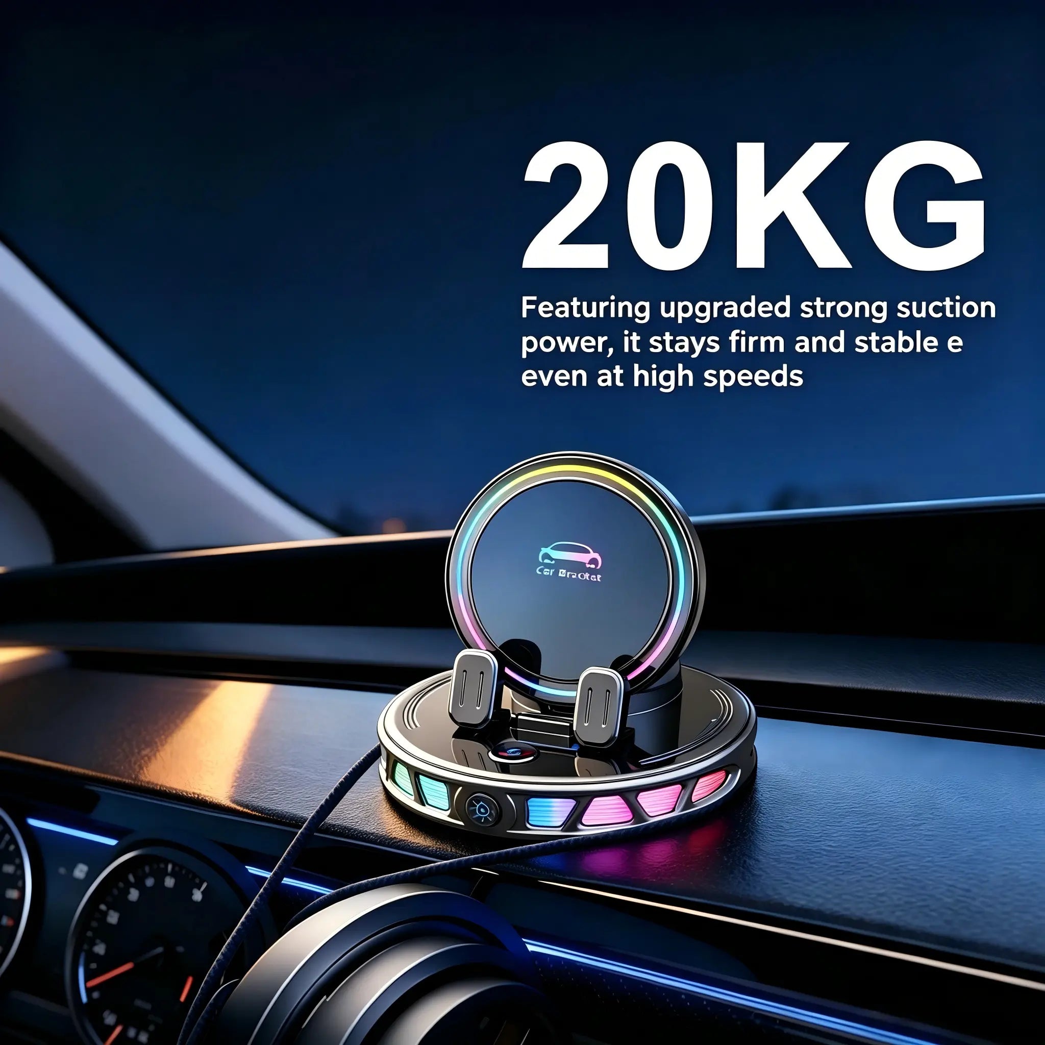 360° Rotating Wireless Charging Car Phone Mount with RGB Ambient Light