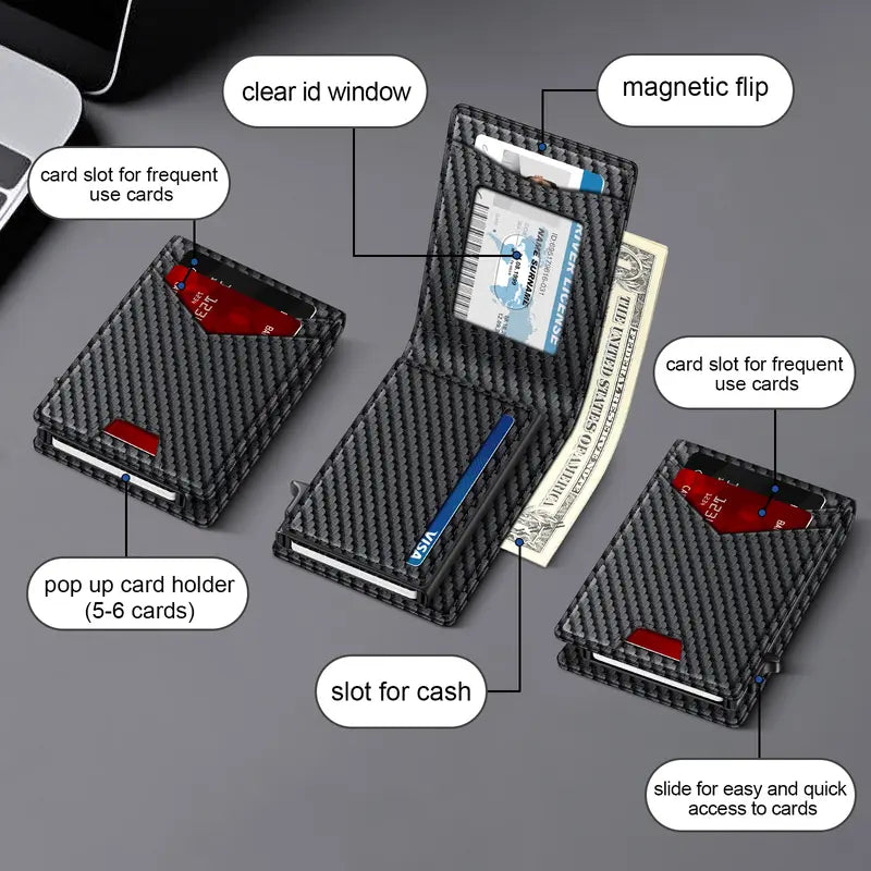 💳 POP-UP CARD WALLET | Slim RFID Blocking Wallet with Quick-Access Aluminum Card Holder & Money Clip