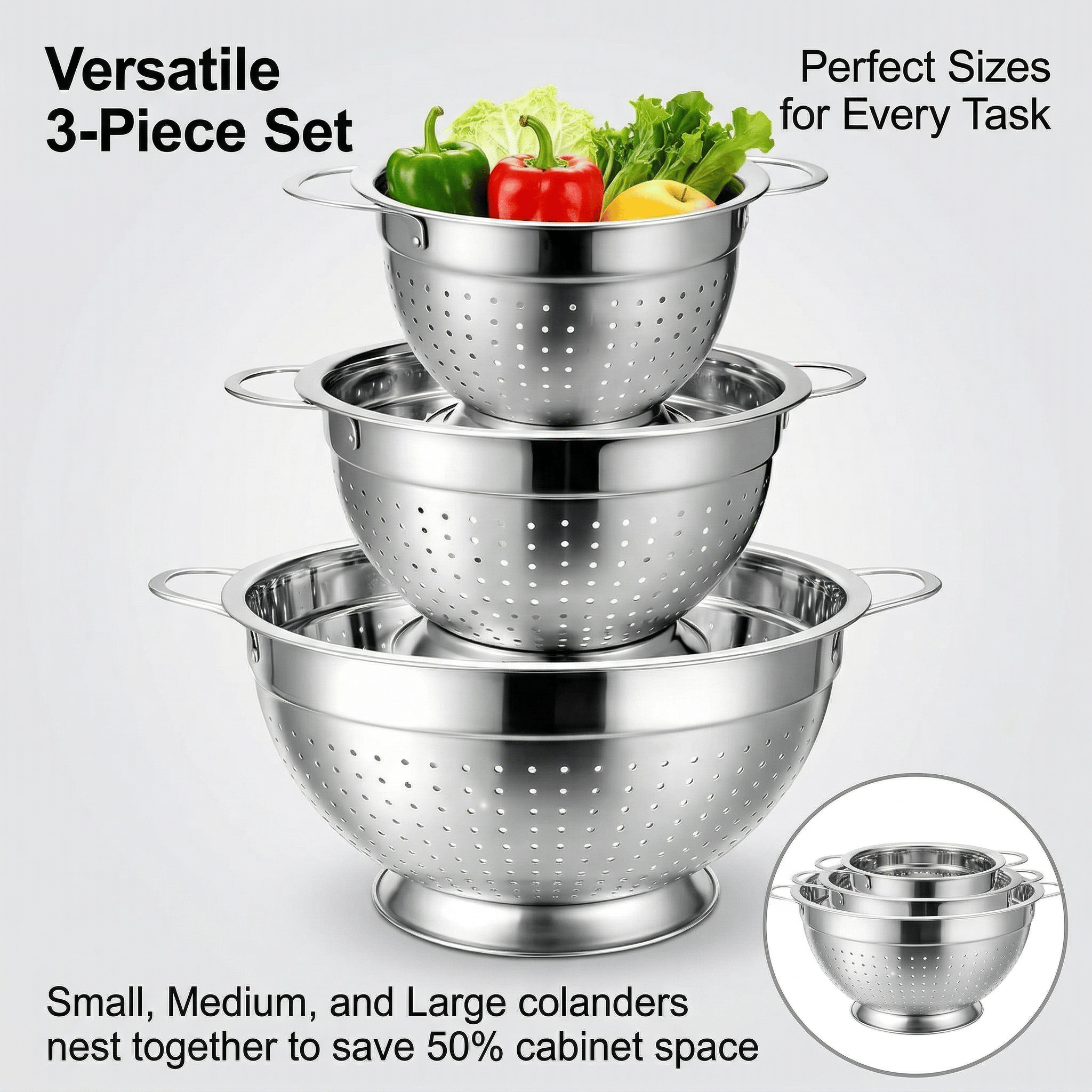 Colander and Strainer Self Drainer Base Plate Stainless Steel for Kitchen