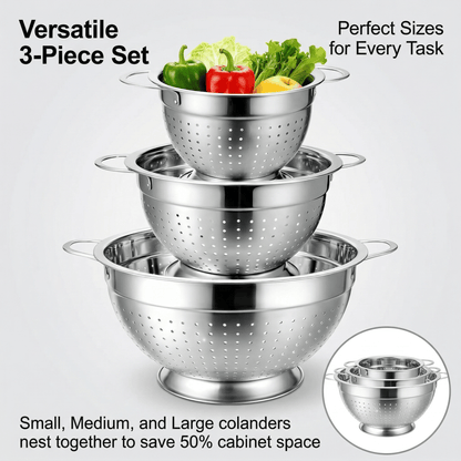 Colander and Strainer Self Drainer Base Plate Stainless Steel for Kitchen