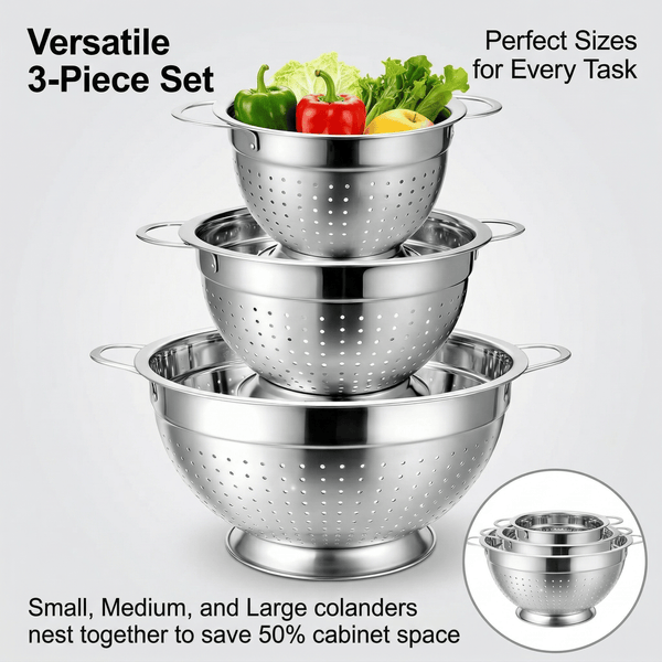 Colander and Strainer Self Drainer Base Plate Stainless Steel for Kitchen