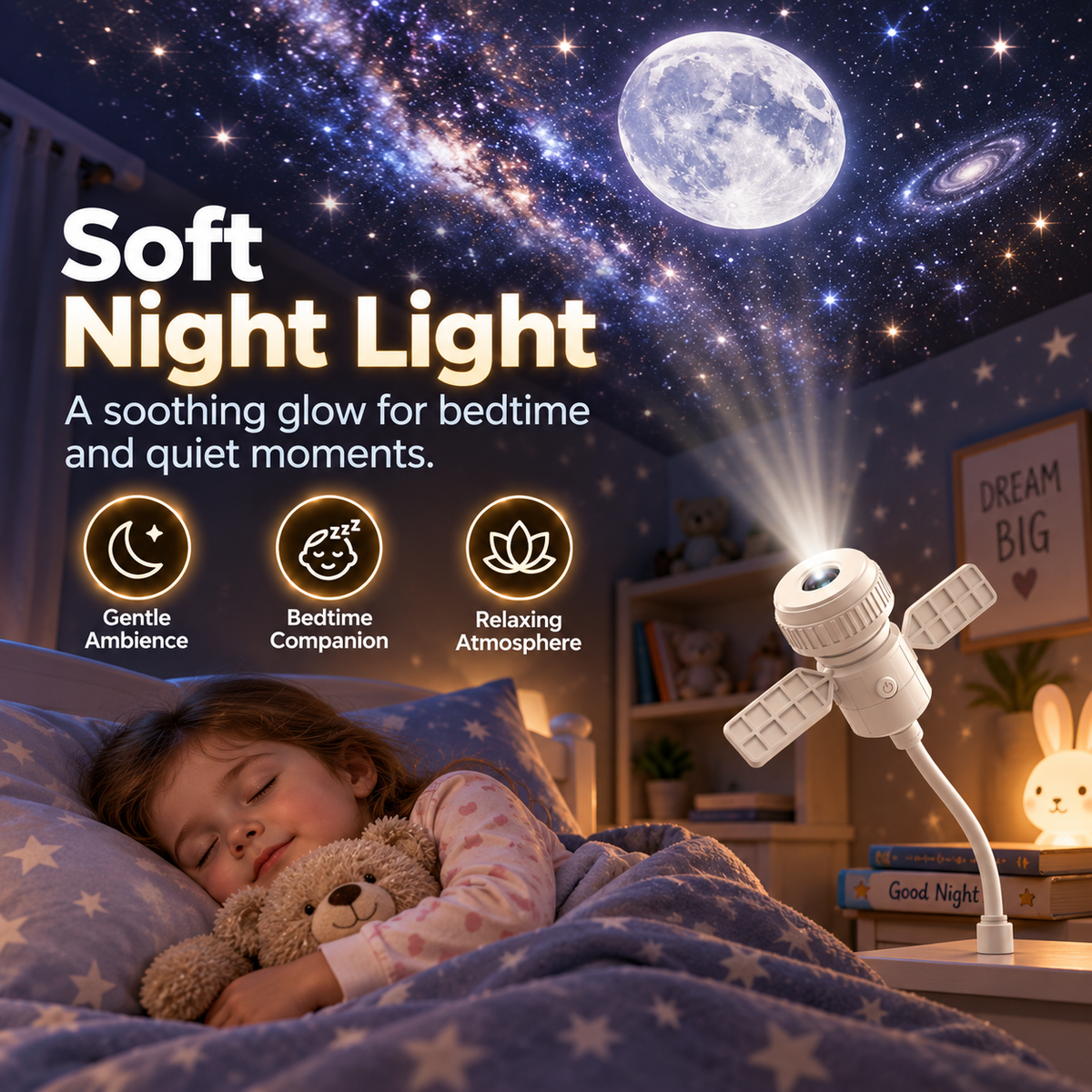 7-Pattern Star Projector Night Light – USB Galaxy Ceiling Lamp for Bedroom