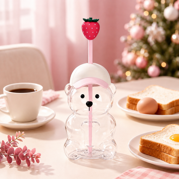 🥤 FALL FAVORITE   | Cute Character Cold Cup – 3D Glass Tumbler with Straw for Iced Coffee, Matcha & Cold Drinks