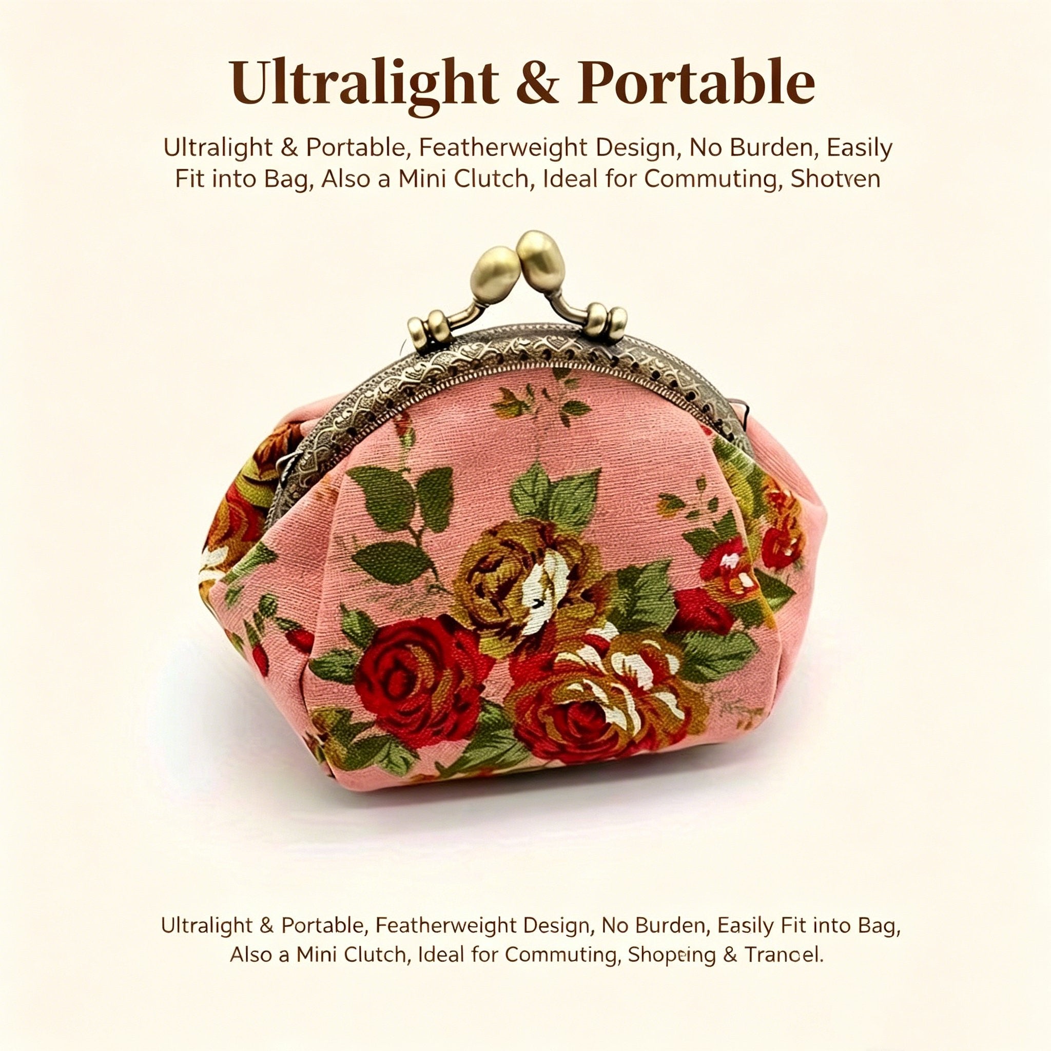 🌸 Vintage Floral Kiss-Lock Mini Wallet Clutch — Lightweight Daily Carry Purse for Women