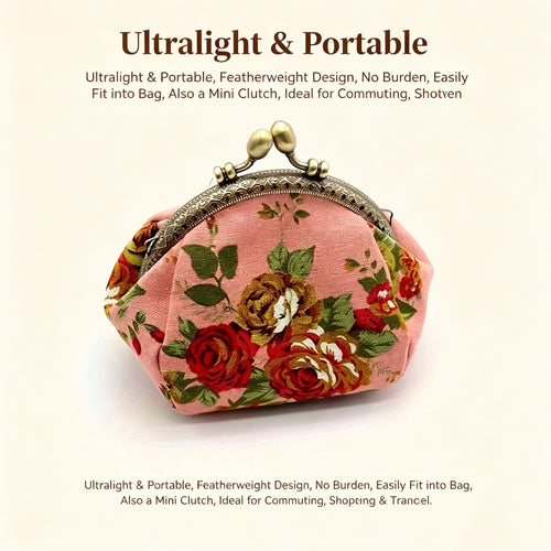 🌸 Vintage Floral Kiss-Lock Mini Wallet Clutch — Lightweight Daily Carry Purse for Women