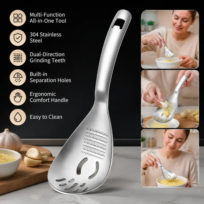 🍳 4-in-1 304 Stainless Steel Kitchen Spoon ✨ Separate, Grate, Mash & Serve