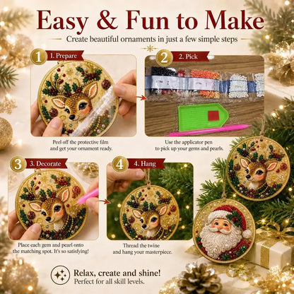 🔥🎁6Pcs/12Pcs Christmas DIY Diamond Painting Ornaments Kit, Xmas Tree Hanging Pendant🎄