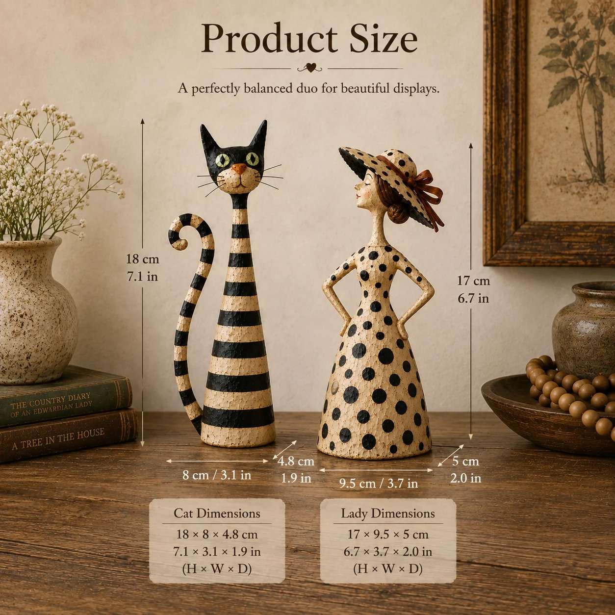 Vintage  Cat & Lady Sculptures