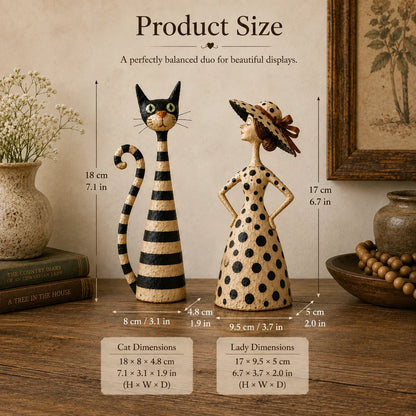 Vintage  Cat & Lady Sculptures