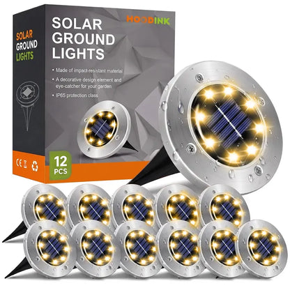Outdoor waterproof solar ground lights, suitable for landscape lighting in courtyards, along pathways, on lawns, in yards, on terraces, and in similar areas.