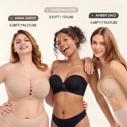 LUCKMEEY Womens Strapless Front Closure Bra Push Up Lift Bra Padded Add Cup Non Slip  Anti-Slip Grip & Removable Straps Fit Outfits Wireless Supportive  Seamless Comfortable