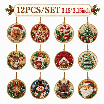 🔥🎁6Pcs/12Pcs Christmas DIY Diamond Painting Ornaments Kit, Xmas Tree Hanging Pendant🎄