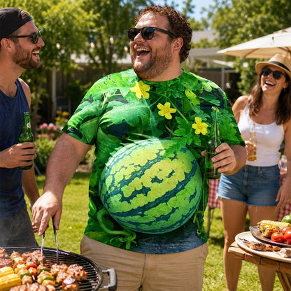 🍉 Funny 3D Watermelon Belly T-Shirt – Summer Novelty Graphic Tee